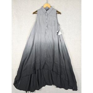 Chelsea & Theodore Womens Grey Ombre Tencel Lyocell Sleeveless Maxi Dress L NWT